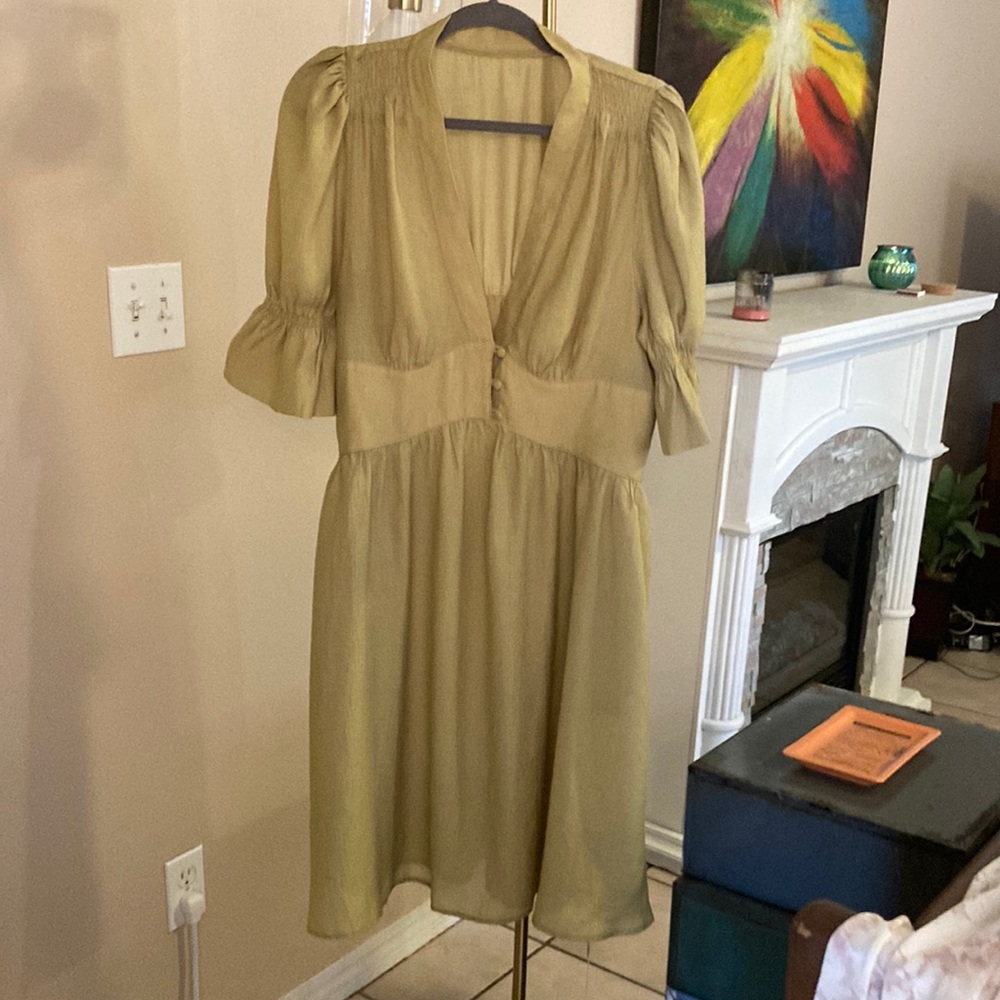 NWT Cupshe Cable Beach V-neck Bubble Sleeve Smocking A-Shape Dress XL